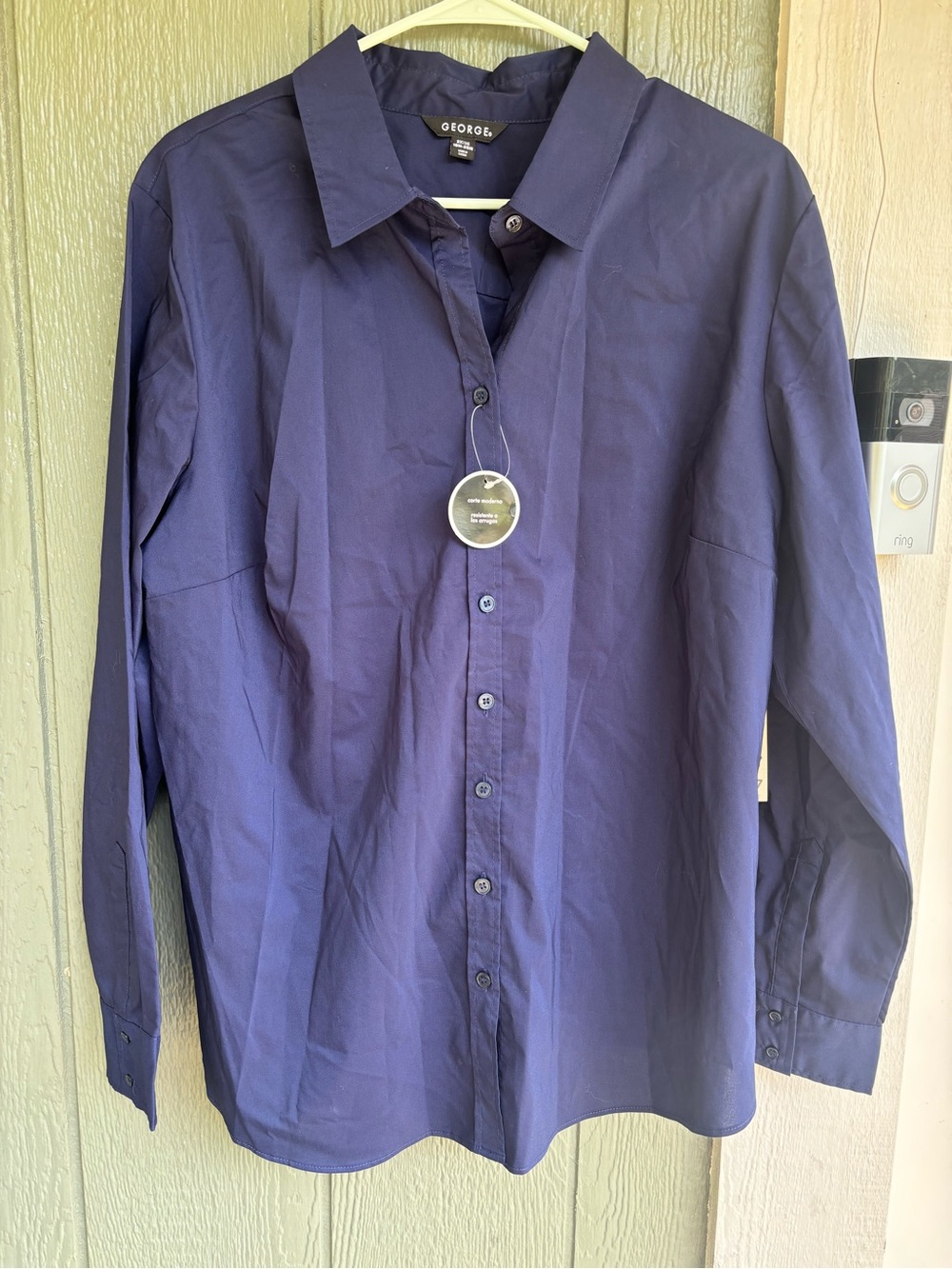 George Navy Blue Wrinkle Resistant Button Front Shirt NWT
